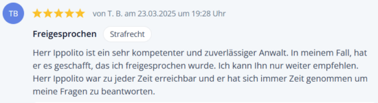 9. Bewertung Rechtsanwalt Yannic Ippolito Strafverteidiger